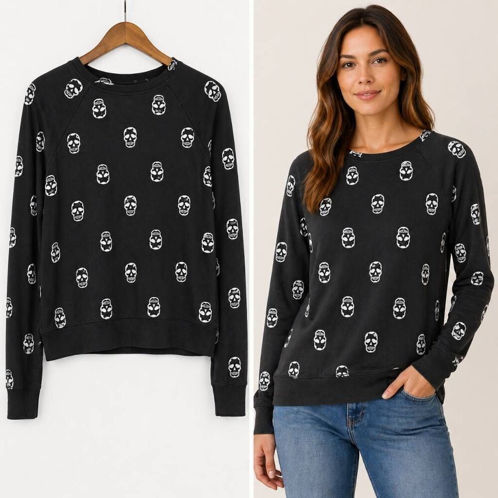 For The Republic Skull Sweatshirt XS Black Crop